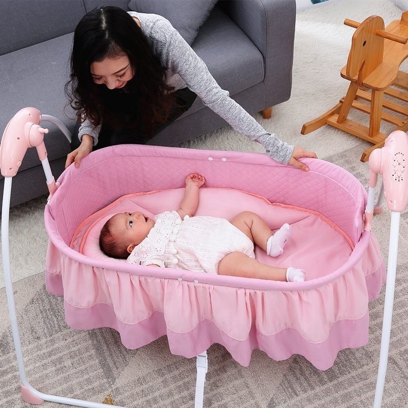 Adjustable Baby Bouncer Rocking Swing Bed Crib Bed Automatic Cradle Swing With Hanging Toys And Mosquito Net