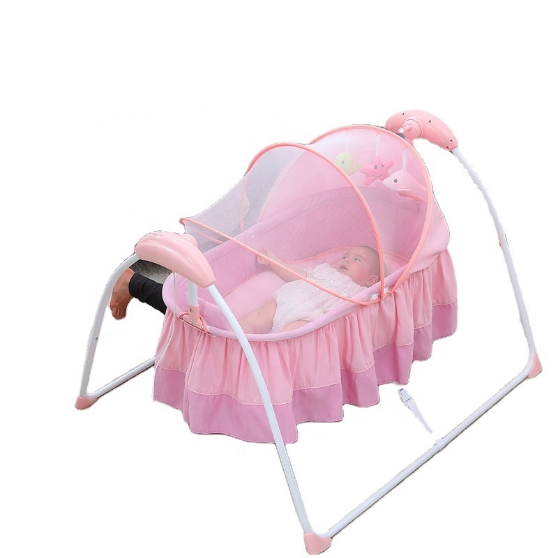 Adjustable Baby Bouncer Rocking Swing Bed Crib Bed Automatic Cradle Swing With Hanging Toys And Mosquito Net