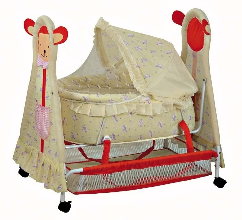 Safety Design Cartoon Printing Baby Beds Cribs Sleeping Baby Swing Cradle With Mosquito Net