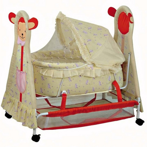 Safety Design Cartoon Printing Baby Beds Cribs Sleeping Baby Swing Cradle With Mosquito Net