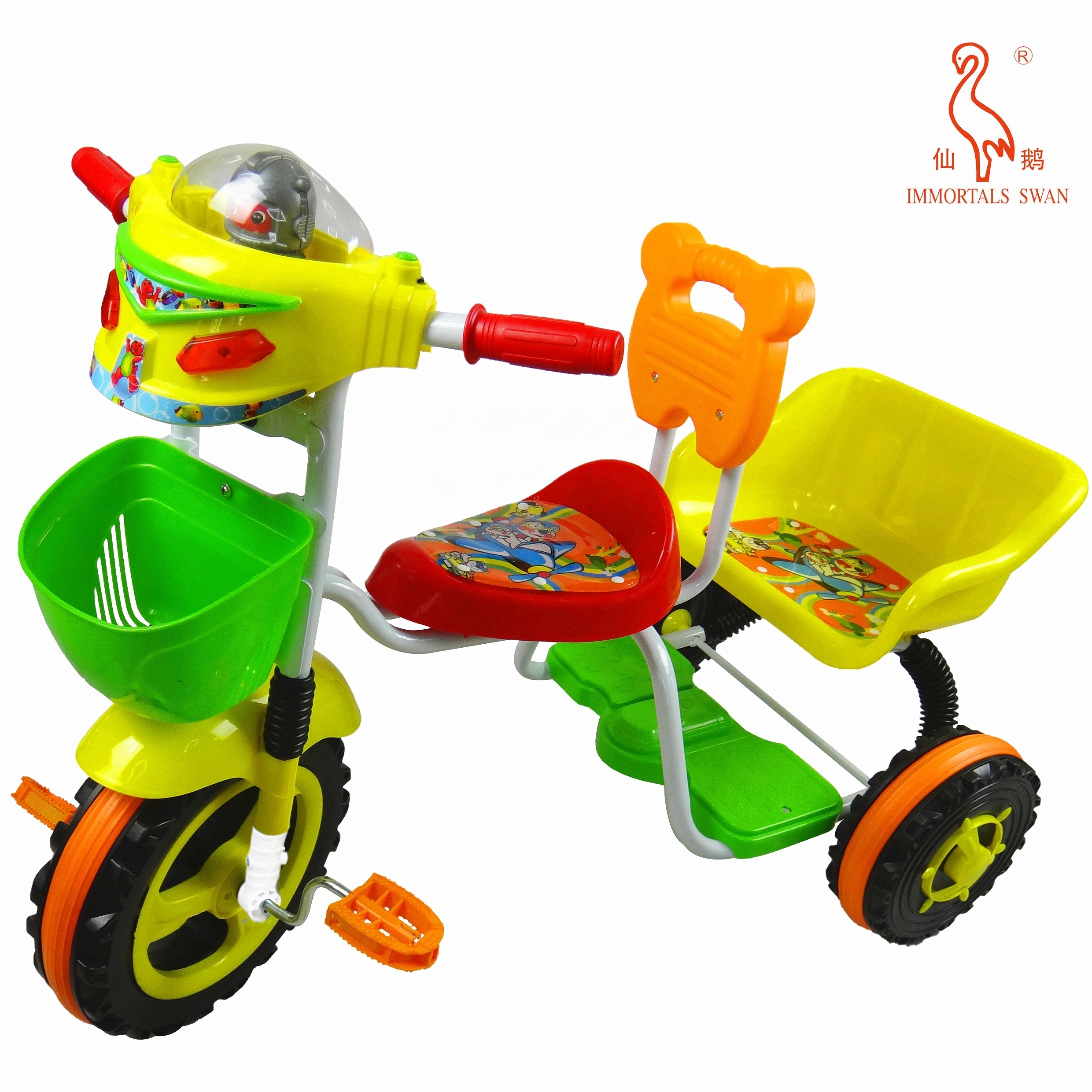 Colorful Outdoor Toddler Best plastic Baby twins Tricycle With Music and Cartoon Manned Back Seat