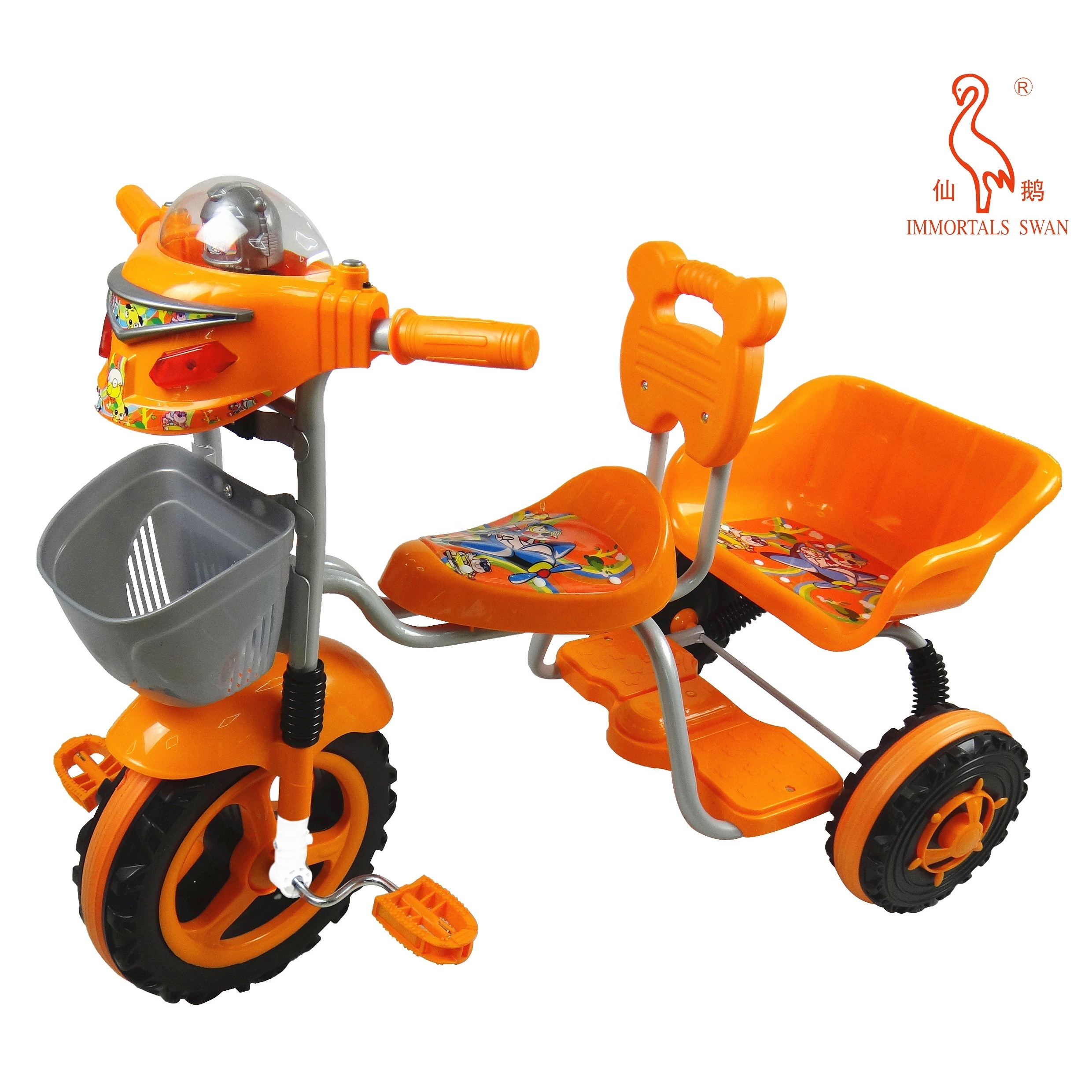 Colorful Outdoor Toddler Best plastic Baby twins Tricycle With Music and Cartoon Manned Back Seat