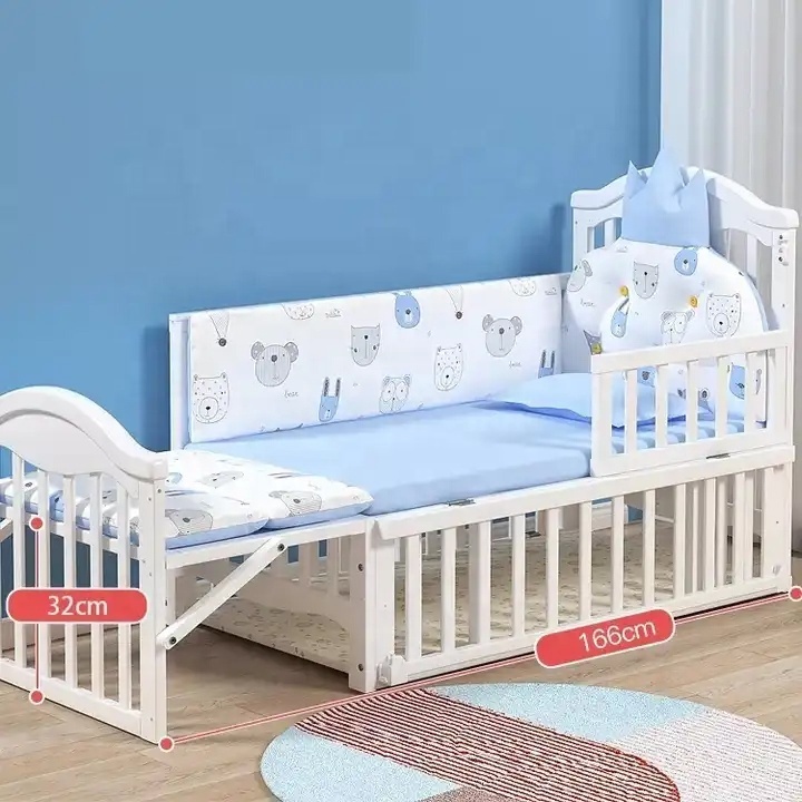 Modern Portable New Born Baby Bed Solid Wood Convertible Baby Crib Kids Bed For 0-8 Years Old Children