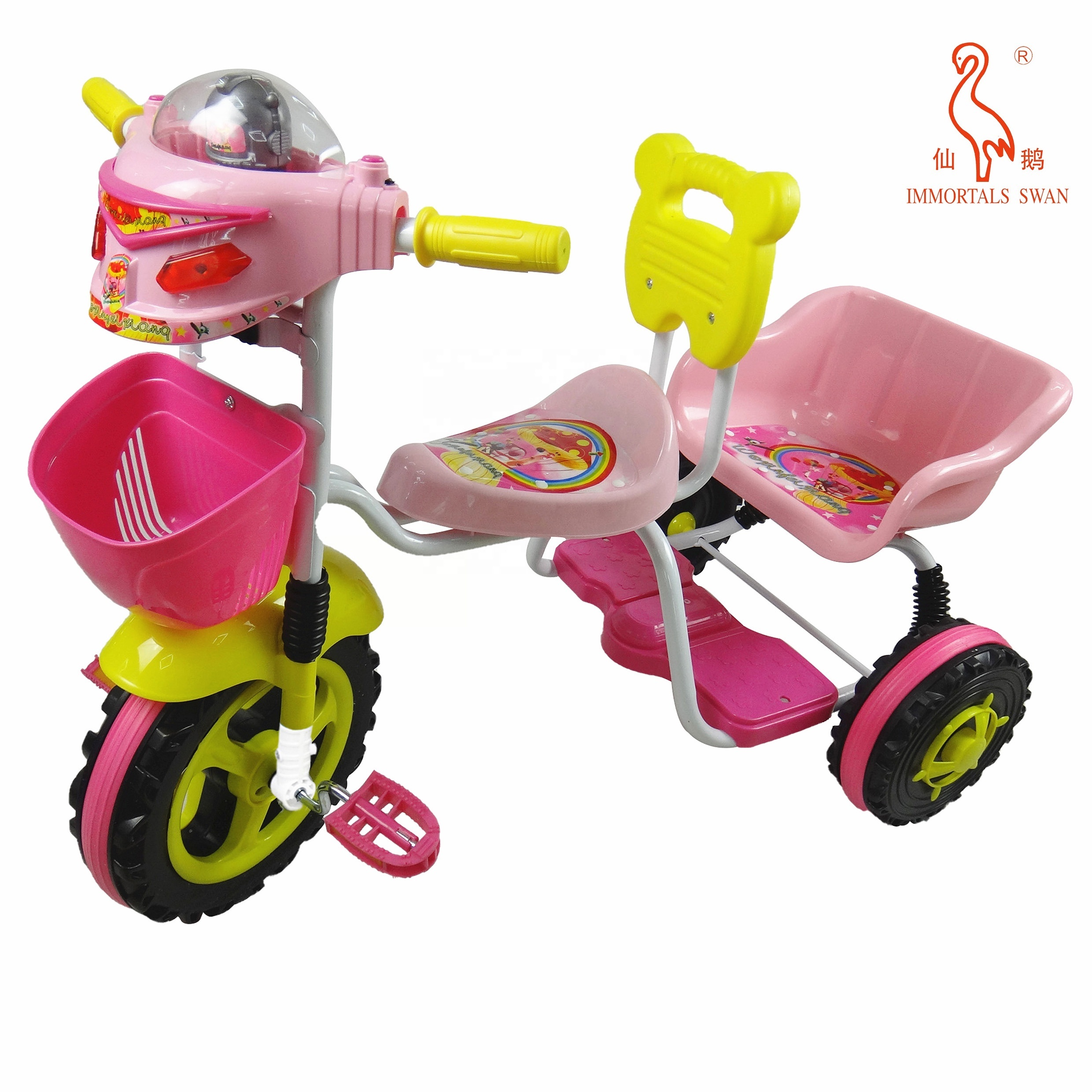 Colorful Outdoor Toddler Best plastic Baby twins Tricycle With Music and Cartoon Manned Back Seat