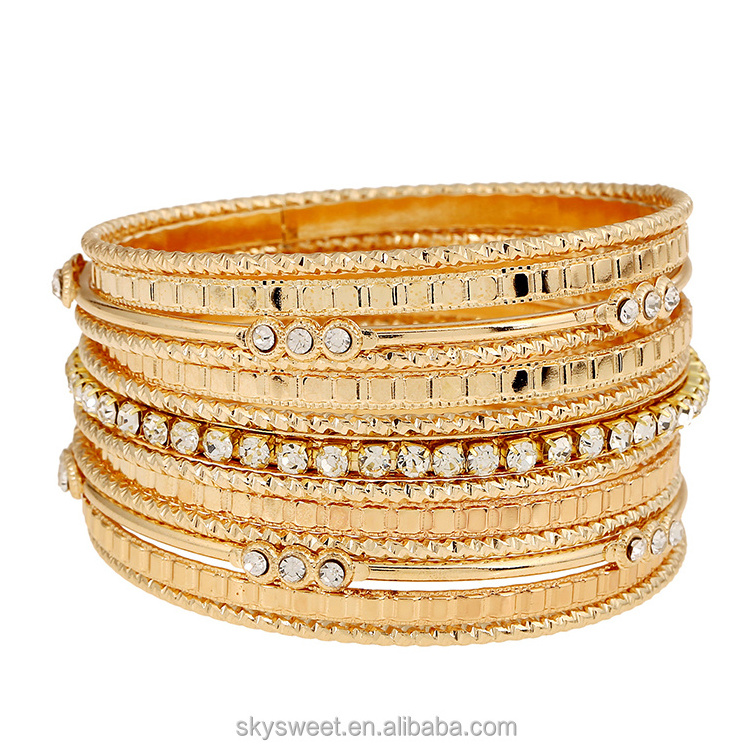 SWTM1147 multilayer rhinestone pattern alloy bracelet,18k gold bangle saudi arabia jewelry,cuff bangle