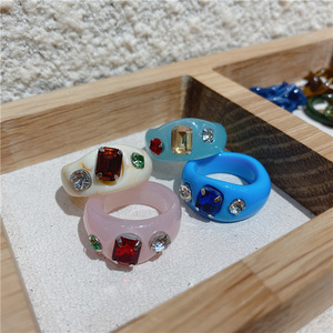 New Trendy Korean Transparent Resin Acrylic Crystal Irregular Geometry Simple Rings for Women Girls Summer Jewelry