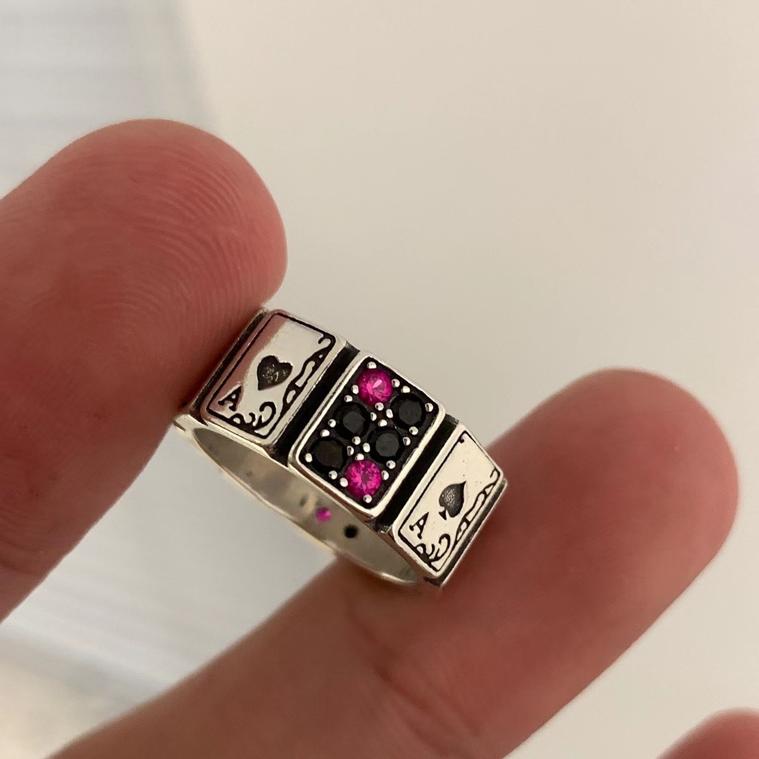 silver plated zircon playing card ring niche design sense fashion personality creative everything vintage rings for women men