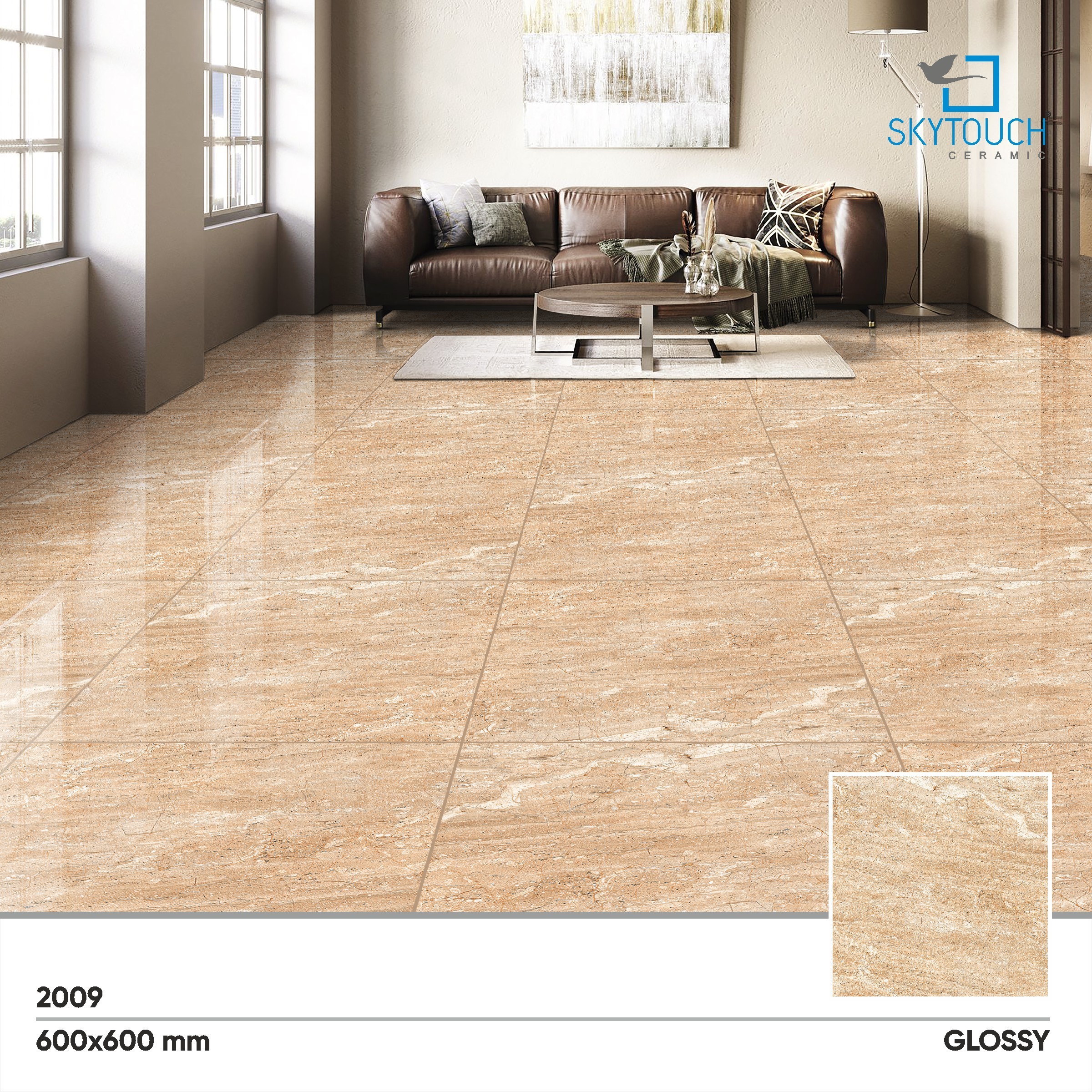 Sky touch ceramic dark beige brown marble porcelain glazed flooring led floor tiles 600x600mm from india