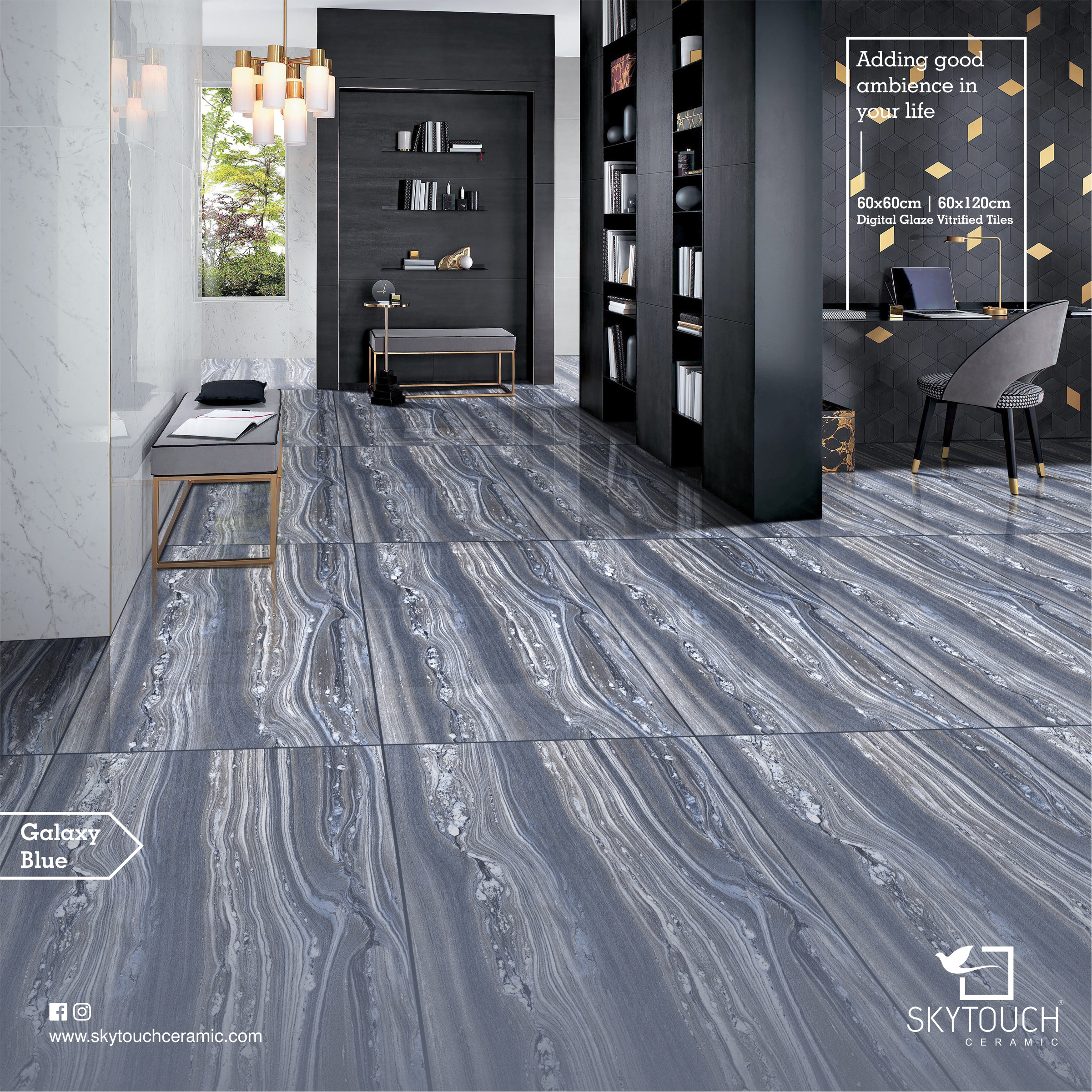 High Quality Non Slip Polished Blue And White Checkered Pattern Floor Tiles 600x1200 Polished Porcelain Interior Tiles