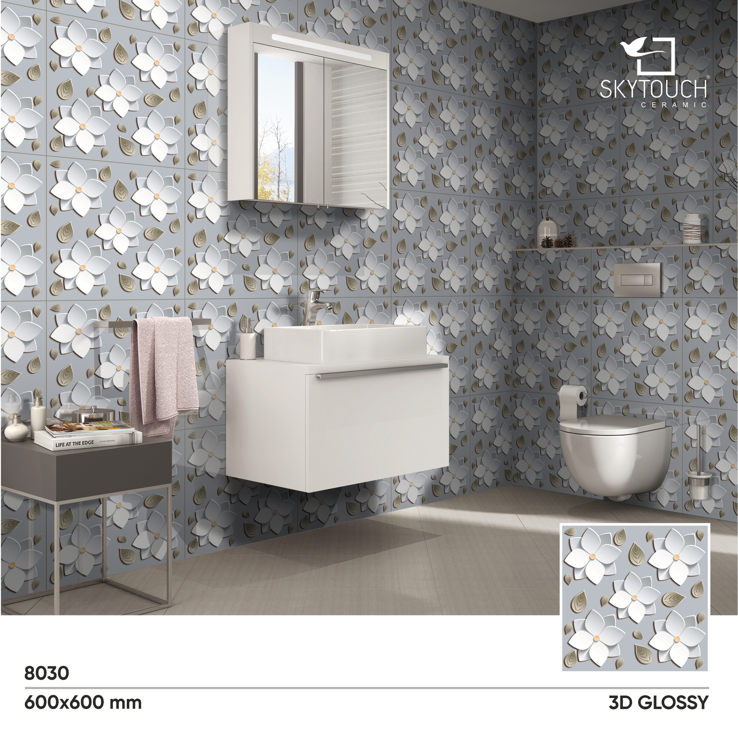 Hotel And Spa Projects Silver andWhite Flower Pattern Medallion Art Mosaic Porcelain Tile For Floor  Decoration