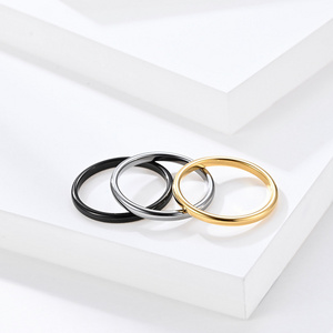 JZ23031 Fashion Jewelry Wholesale Simple Stainless Steel Couple Cocktail Rings Thin 2mm Fixed Ring For Women Men