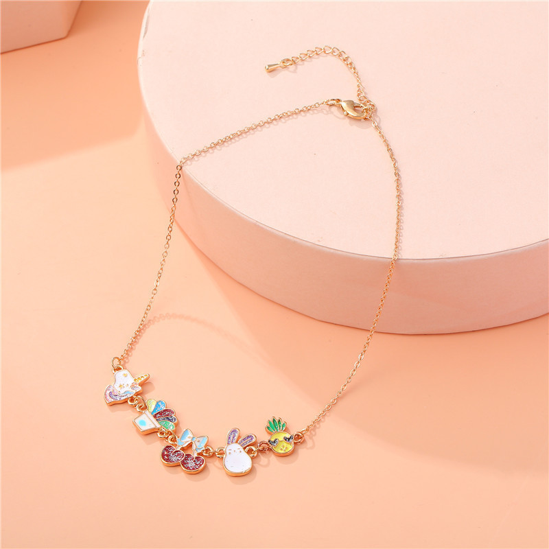 BXL23012 Cute Korean Fashion INS Popular Cartoon Animal Fruit Alloy Kids Pendant Jewelry Custom Sweet Lovely Children's Necklace