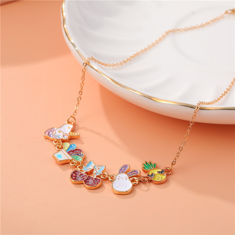 BXL23012 Cute Korean Fashion INS Popular Cartoon Animal Fruit Alloy Kids Pendant Jewelry Custom Sweet Lovely Children's Necklace