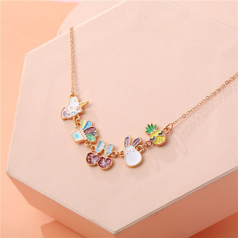 BXL23012 Cute Korean Fashion INS Popular Cartoon Animal Fruit Alloy Kids Pendant Jewelry Custom Sweet Lovely Children's Necklace