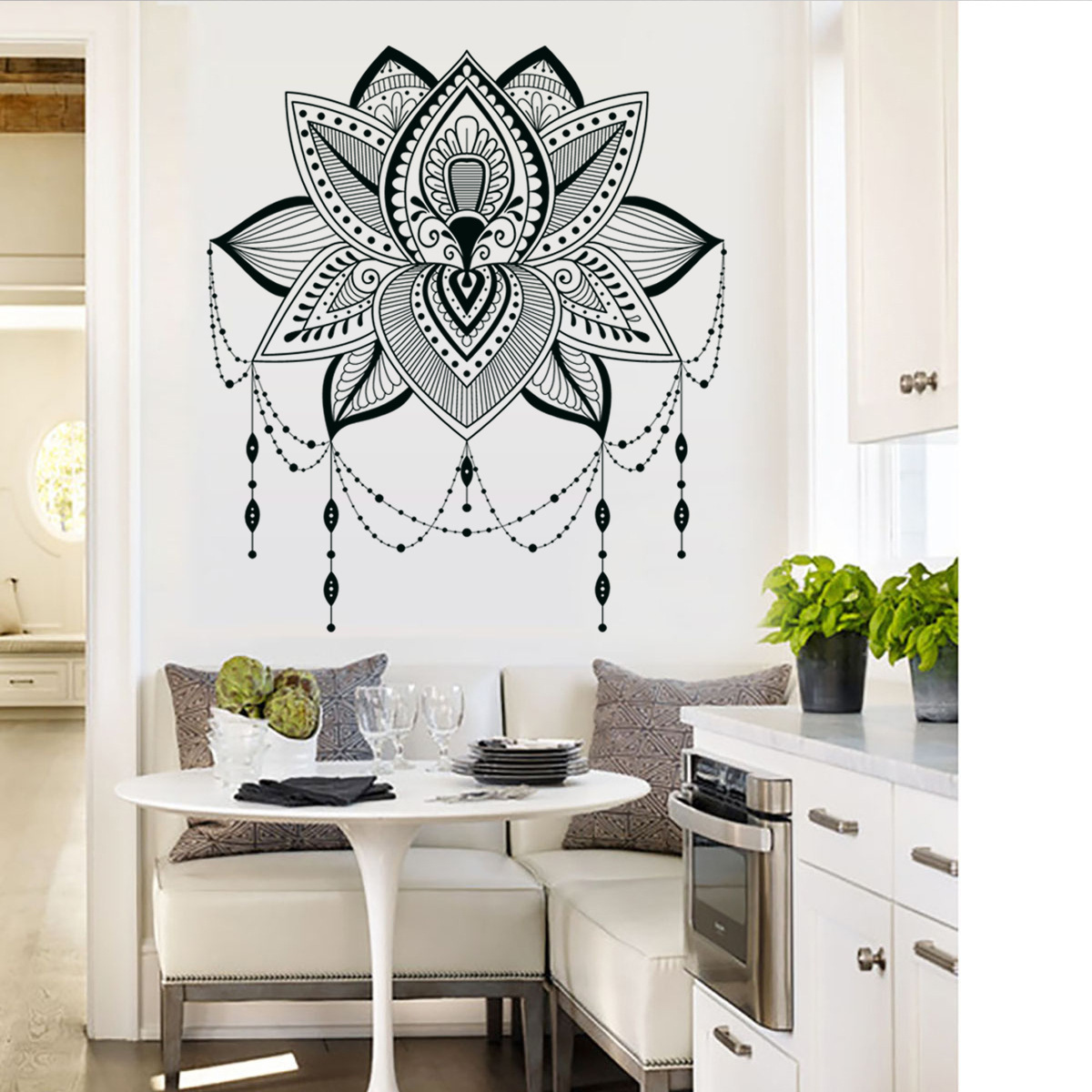 Lotus Mandala Decals for Walls Flower Wall Sticker Removable Peel and Stick Wall Decals for Living Room Yoga Studio Decor J041