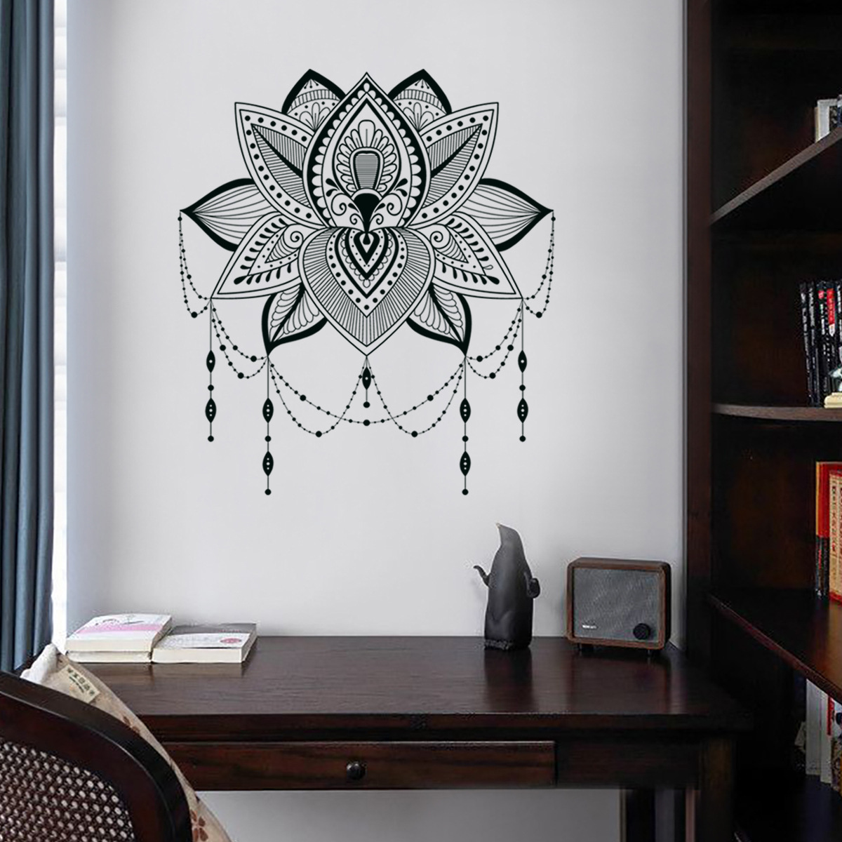 Lotus Mandala Decals for Walls Flower Wall Sticker Removable Peel and Stick Wall Decals for Living Room Yoga Studio Decor J041