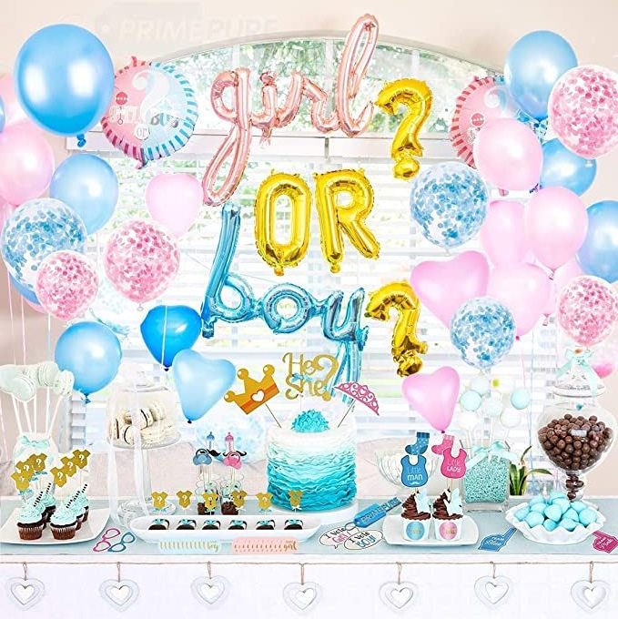 Baby shower Gender Reveal Shower Latex Balloons Globos Boy or Girl Banner Confetti Party Supplies Decorations S088