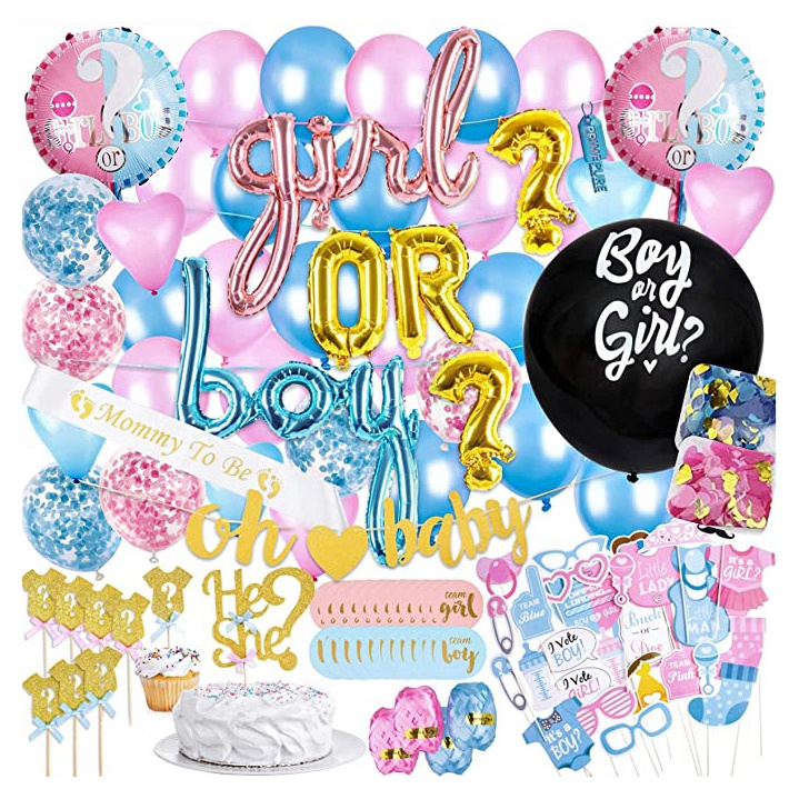 Baby shower Gender Reveal Shower Latex Balloons Globos Boy or Girl Banner Confetti Party Supplies Decorations S088