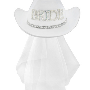 Bridal Cowgirl Hat for Bachelorette Party Rhinestone White Cowboy Hat for Women Bride To Be Gift Halloween Costume Y936