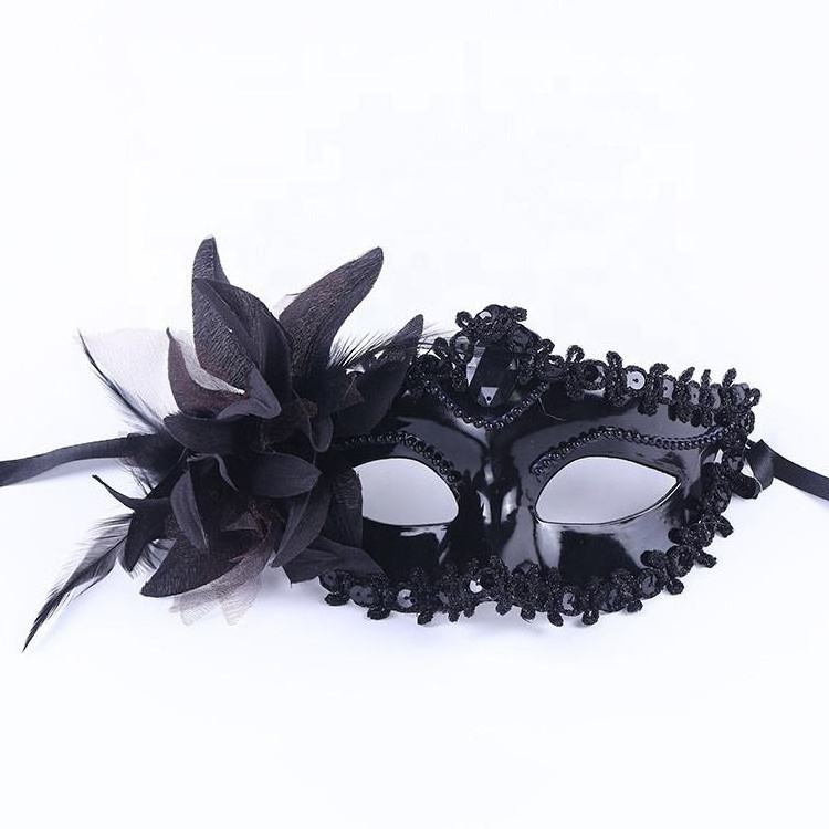 Halloween Masquerade Party Dance Plating Side Flower Feather Venice Princess Mask Women Sexy Venetian Mask With Flower Y599