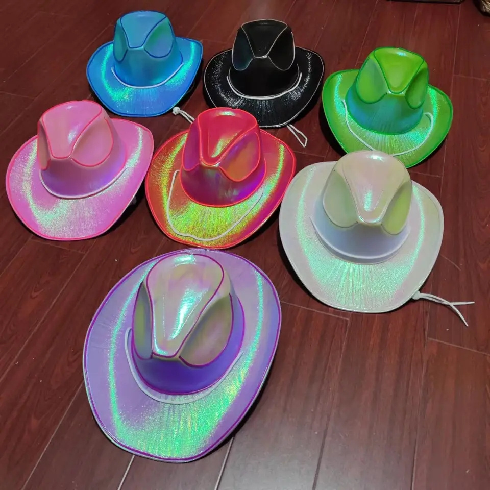 LED Light Up Hat Colorful Adult Cowboy Cowgirl Hat for Halloween Christmas Party EDC Cosplay costume Hats