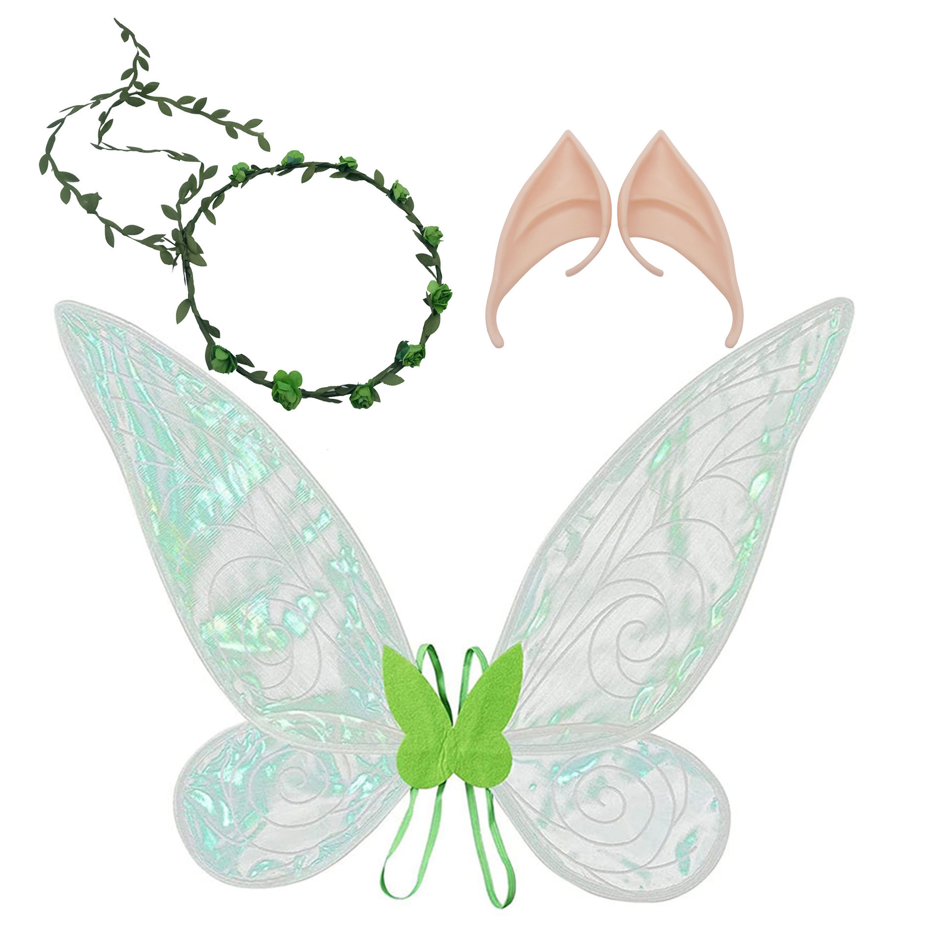 Butterfly Fairy Wings Costume for Women Girl Sparkle Princess Wing with Elf Ears for Halloween Dress Up Party Favor Y907