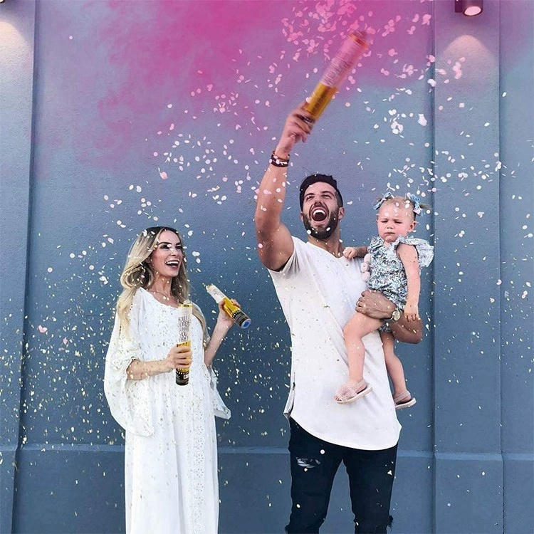 Gender Reveal Confetti Cannon with Color Powder Boy or Girl Blue Confetti Smoke and Pink Confetti Smoke Popper Sticks Y723