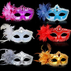 Halloween Masquerade Party Dance Plating Side Flower Feather Venice Princess Mask Women Sexy Venetian Mask With Flower Y599