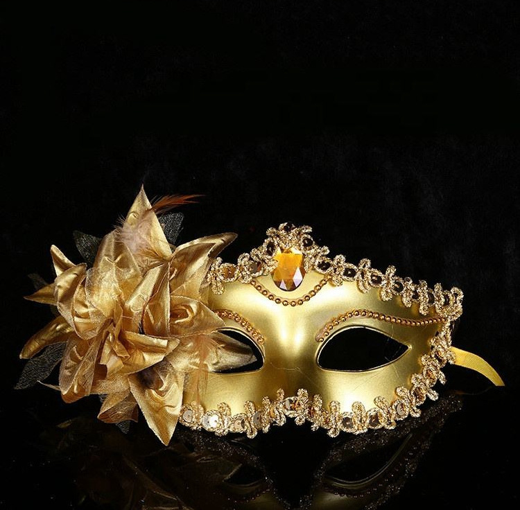 Halloween Masquerade Party Dance Plating Side Flower Feather Venice Princess Mask Women Sexy Venetian Mask With Flower Y599