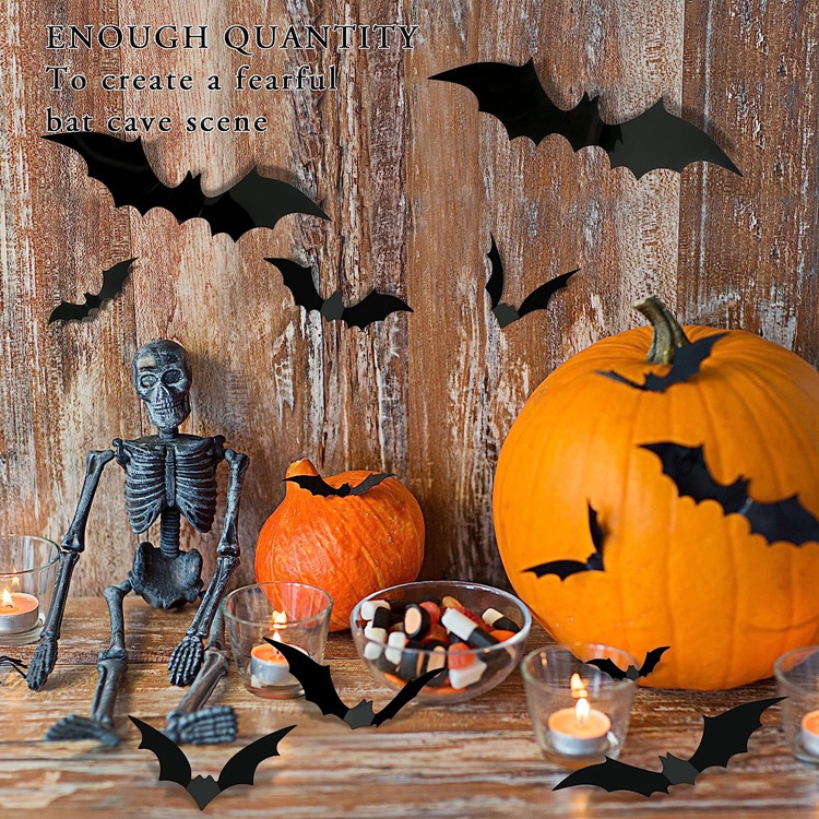 Halloween Decorations Bats Wall Decor Halloween Party Decorations Indoor Outdoor Halloween Supplies Reusable 3D PVC Y729