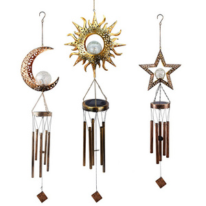 Solar Wind Chimes Moon Hanging Outdoor Decor Crackle Glass Ball Warm Memorial Wind Chimes Light Patio Lawn Yard Gifts J122