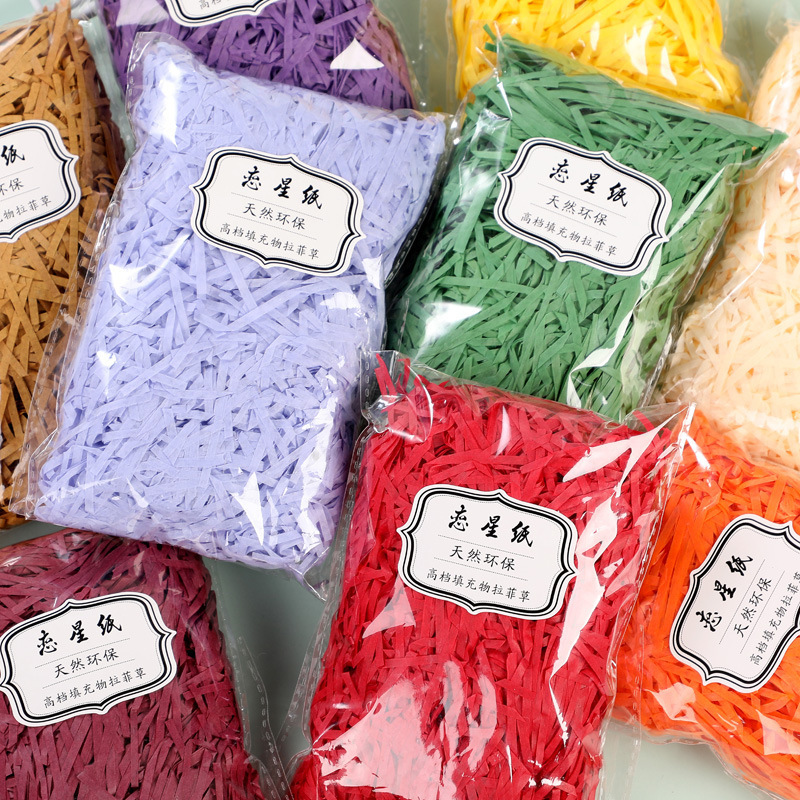 10g Lafite Grass Shredded Colorful Shredded Paper Strip RAFFIA Grass Shredded Paper Silk Packaging Gift Box Decorative Filler