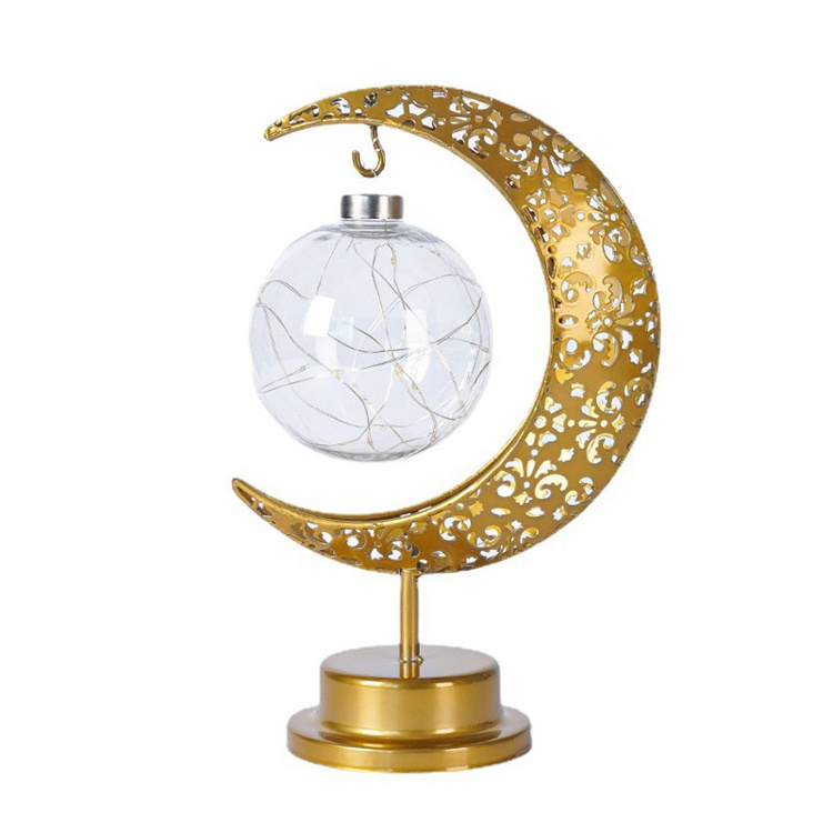 Muslim Gold Iron Crafts Battery Party Eid Mubarak LED Light Star Lamp Decorative Ball Lamp Office Home Decor Bedroom Light Night