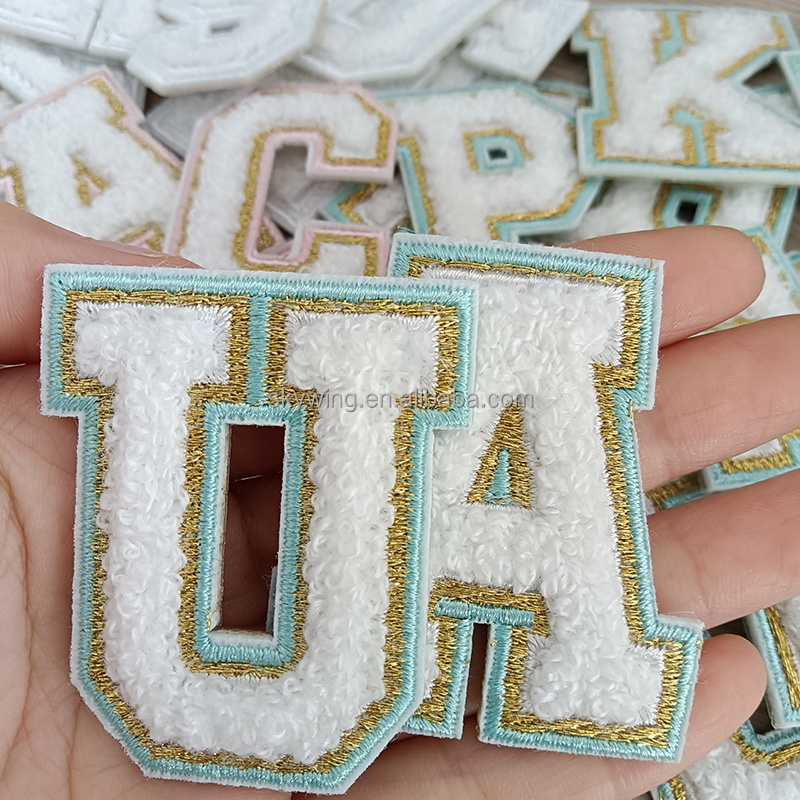 Stock 26 A-Z  Letter Sets White Chenille Embroidery Iron on Decorative DIY Patches for Clothing Hats Jacket Jeans