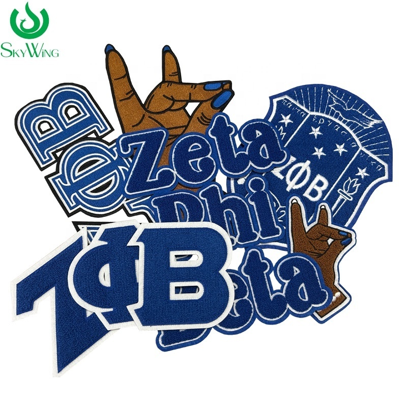 Royal Blue and White Chenille Zeta Phi Zeta Shield AKA ZPB Sorority Phi Beta Sigma Fraternity Iron on Patch for Jacket