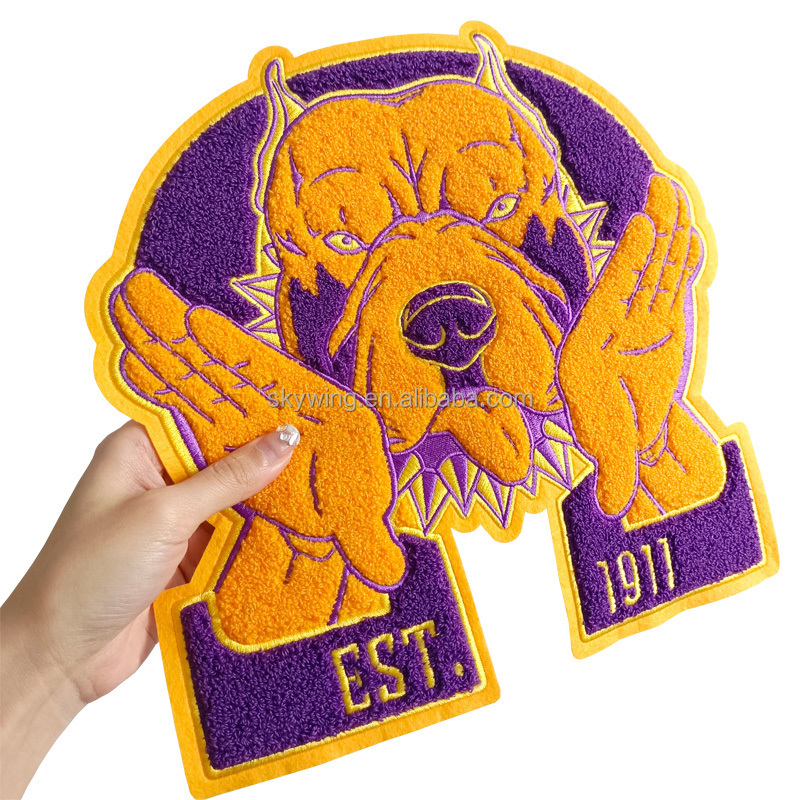 Omega Psi Phi Fraternity Men of Greek 1911 Old Gold and Purple Chenille Bulldog Iron on Patches for Jacket Bags