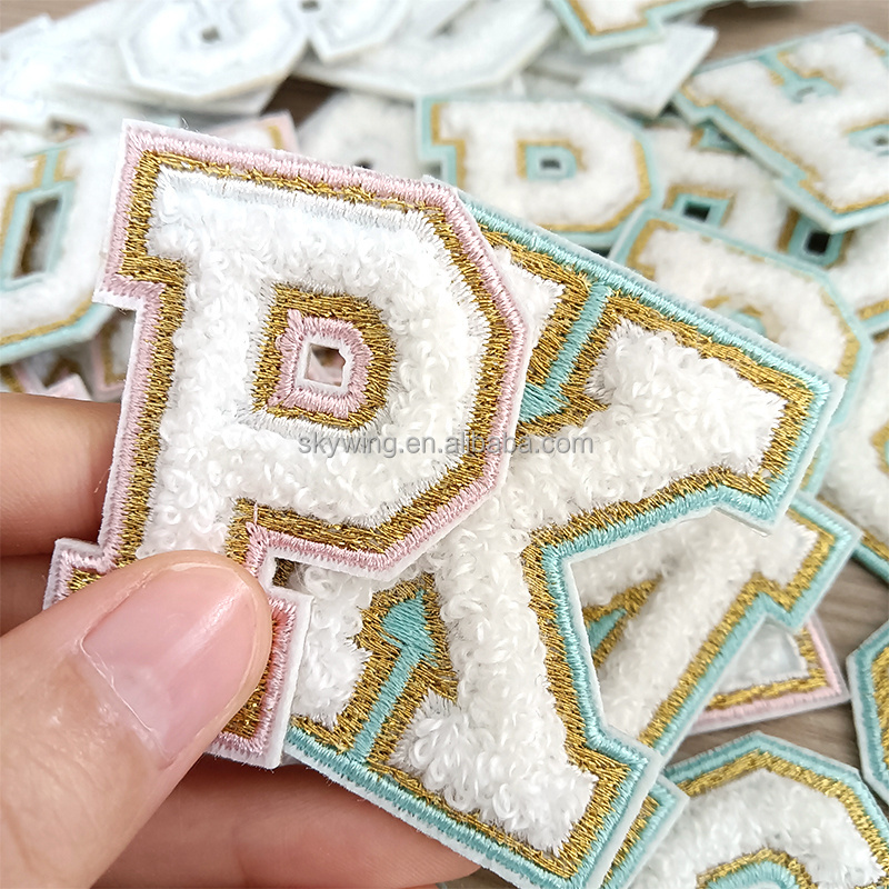 Stock 26 A-Z  Letter Sets White Chenille Embroidery Iron on Decorative DIY Patches for Clothing Hats Jacket Jeans