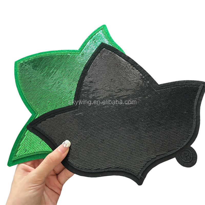 Wholesale Sequin Embroidery Patches Sequins Iron on Patches for Jacket, Black and Green Sequin, Ivy Leaf Soror Applique, AKA Sor