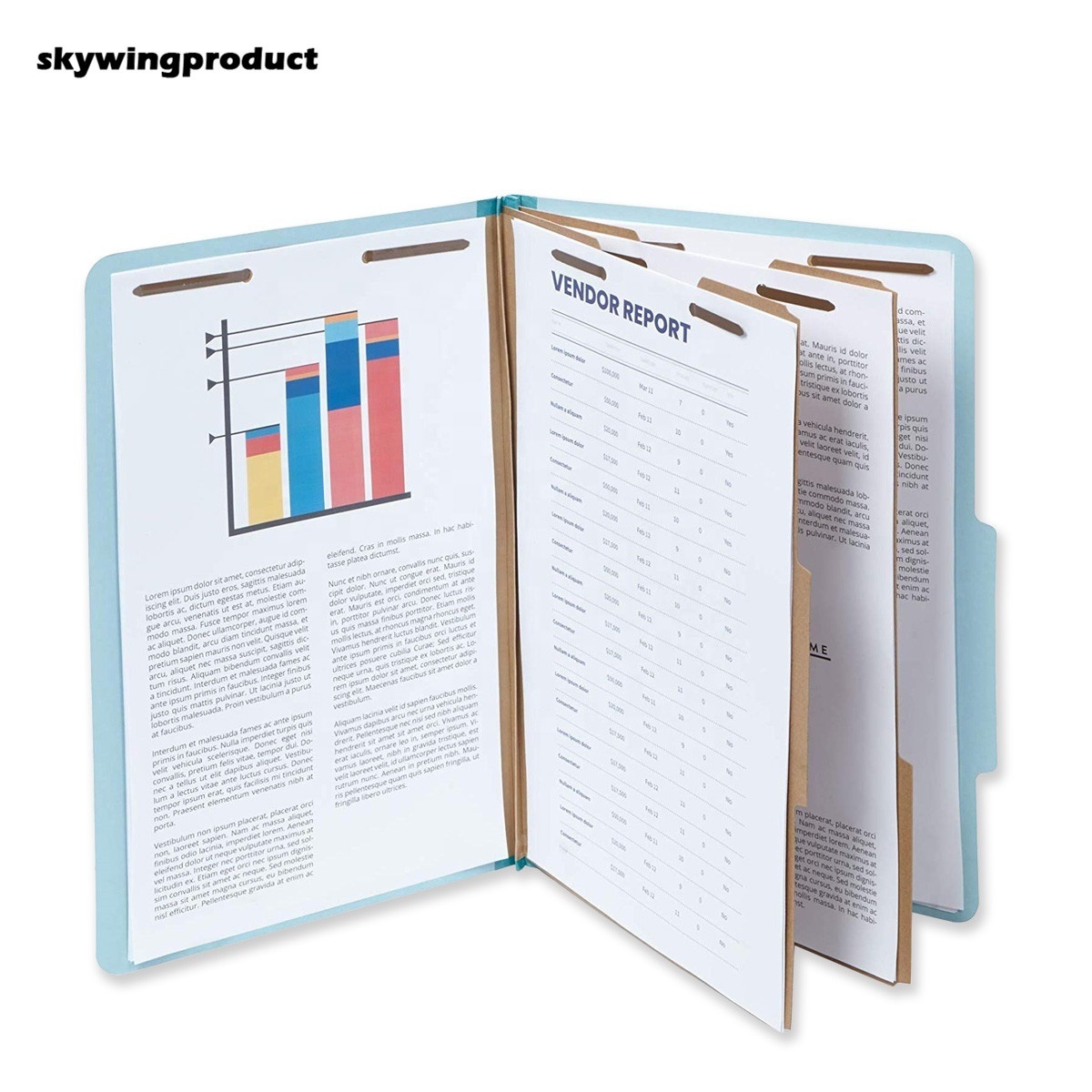 skywingproduct10pcs/Box Legal Size Light Blue  2 Inch Tyvek expansions Durable 2 Prongs Classification Paper File Folders