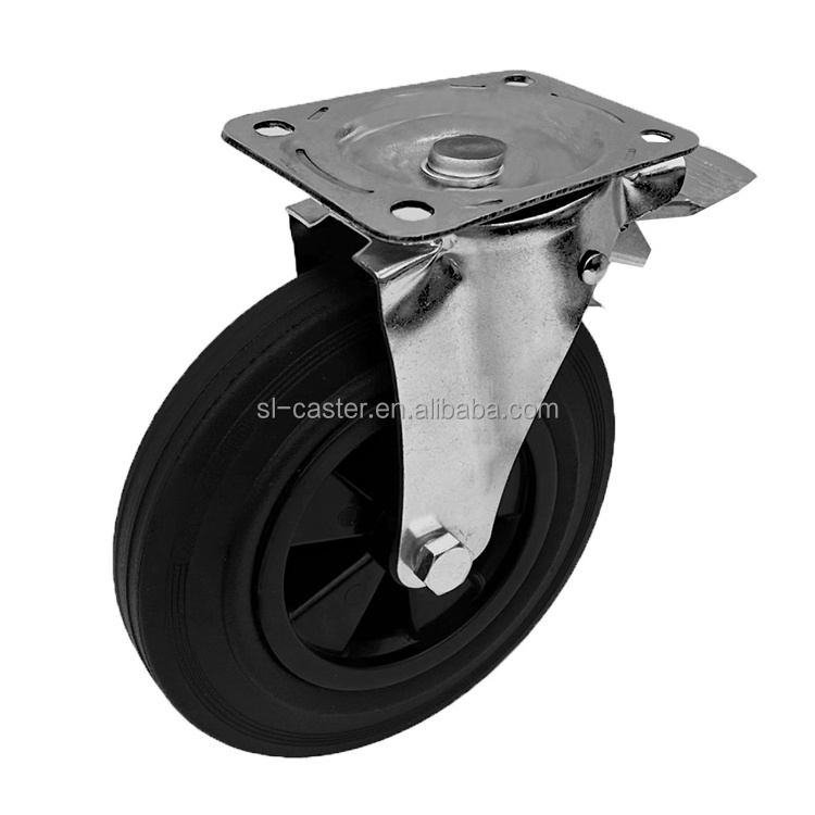 6.4IN Swivel brake Industrial PP Core 160mm Rubber Wheel for Garbage Bins 8