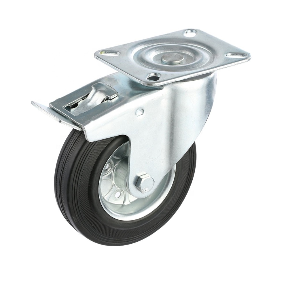 75mm 100mm 125mm industrial swivel brake casters 3/ 4/5/6/8 inch rubber wheels 4 5 6 8 Inch Static Trolley Rubber Caster Wheel