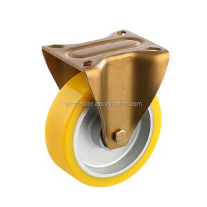 100mm Rigid type industrial caster wheel yellow zinc plating 80-200mm PU wheel medium heavy duty pressed trolley castor