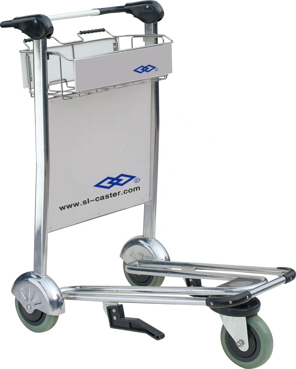 200kg three wheels airline luggage cart 304 stainless steel airline trolley GZ-250 aircraft dolly  handle brake airport trolley