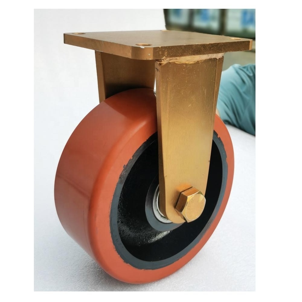 2 ton super heavy duty polyurethane castor cast iron PU wheel with brake 2000kgs Load Heavy Duty Industrial  transformer caster