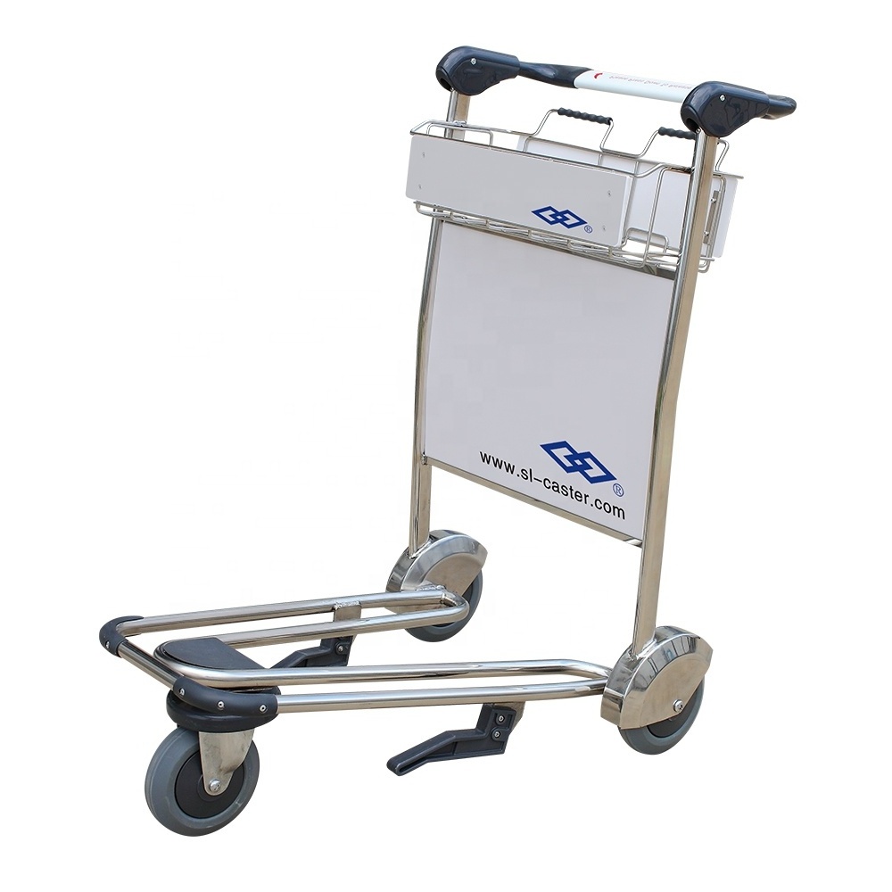 200kg three wheels airline luggage cart 304 stainless steel airline trolley GZ-250 aircraft dolly  handle brake airport trolley