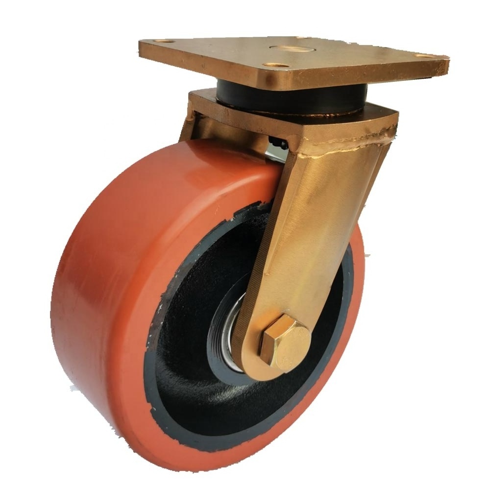 2 ton 1.5 ton polyurethane cast iron PU castor wheel fixed caster  heavy duty caster wheel cast iron wheel caster