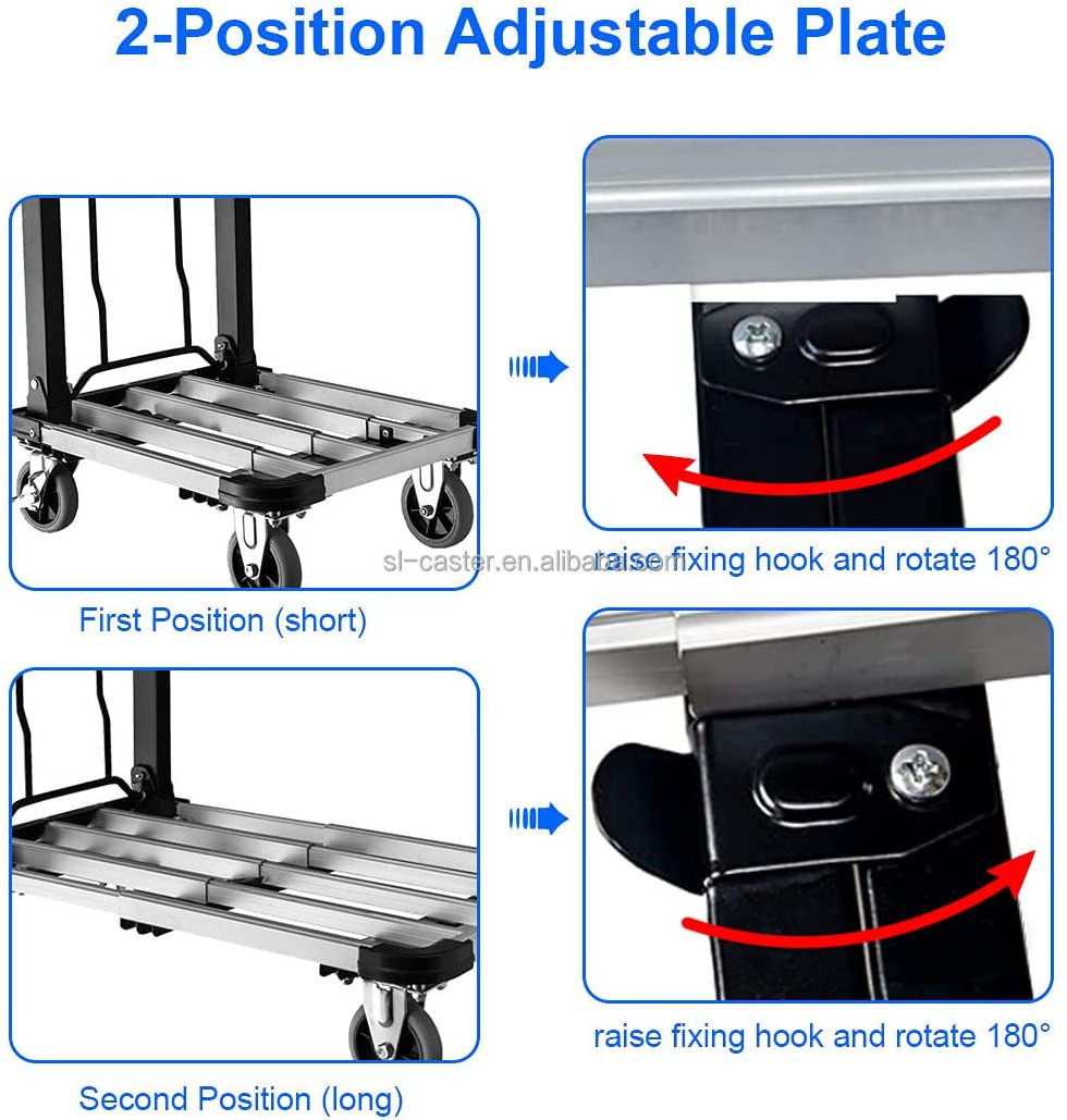 150kgs alv hand trolley for Warehousing two level height handle handcart no plastic folding cart  Multifunctional hand trolley