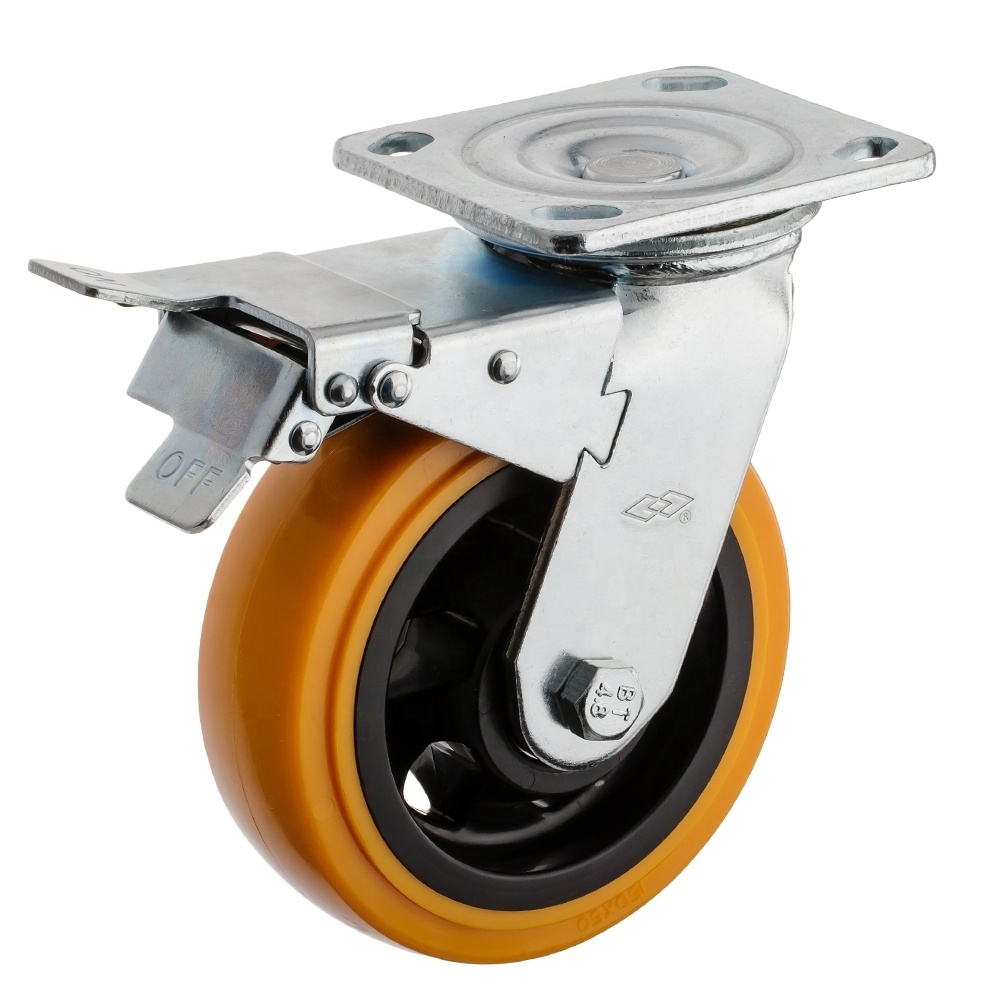 8inch swivel heavy duty roller caster 200mm PU heavy duty rotary industrial caster wheels High Load Industry welding fork caster