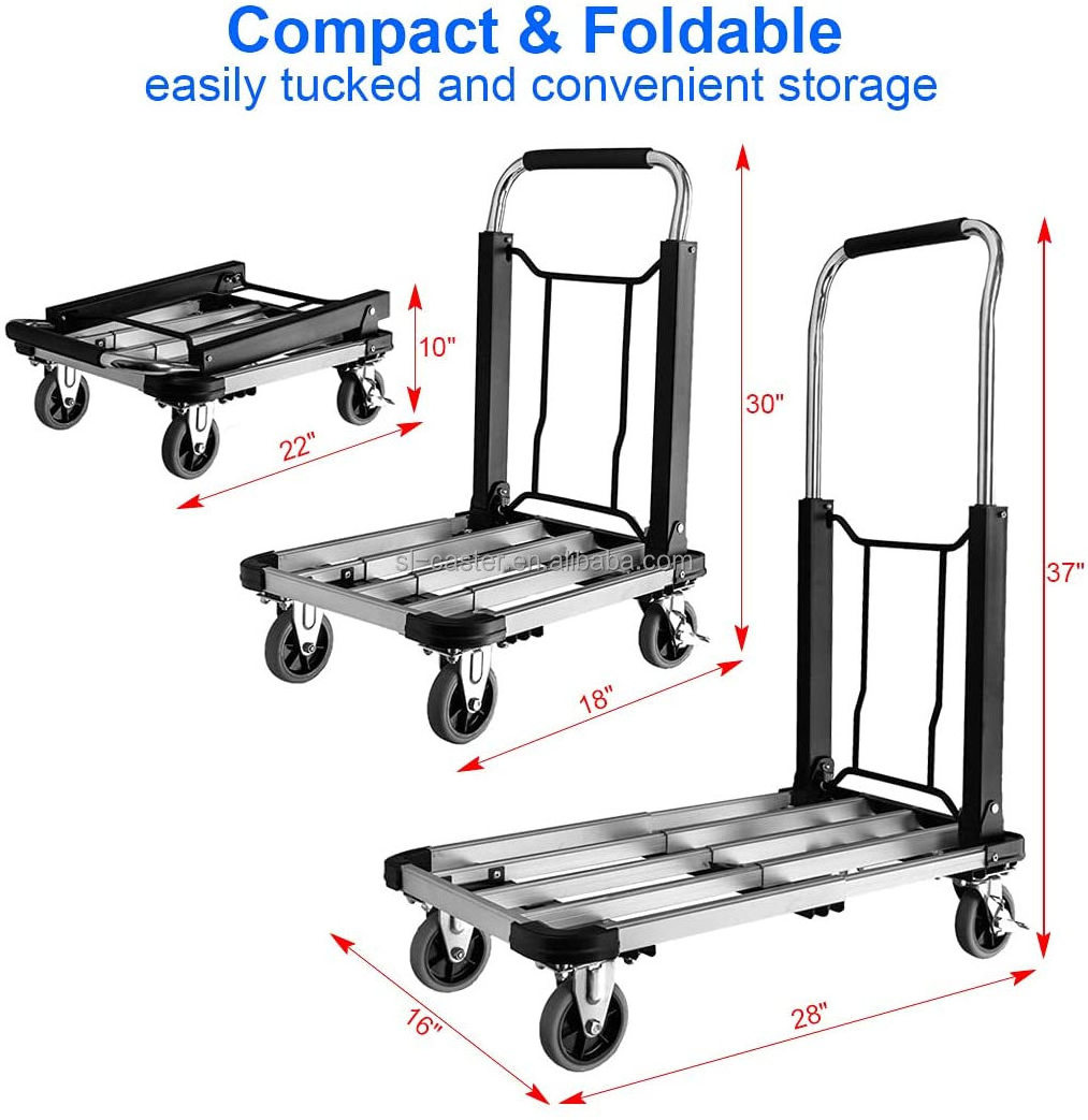 150kgs alv hand trolley for Warehousing two level height handle handcart no plastic folding cart  Multifunctional hand trolley