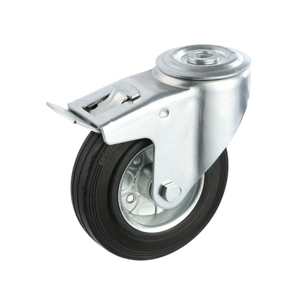 outdoor use 3/4/5/6/8/10inch industrial castor 75/80/100/125/150mm black rubber caster wheel  3.2IN hand trolley caster